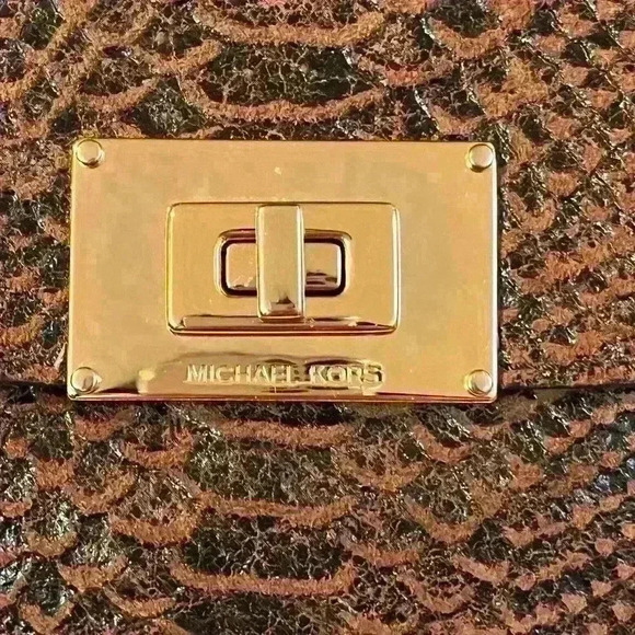 NWOT Michael Kors Snakeskin Python Suede 2Way Brown Tote Bag Satchel Purse Large - Picture 3 of 15